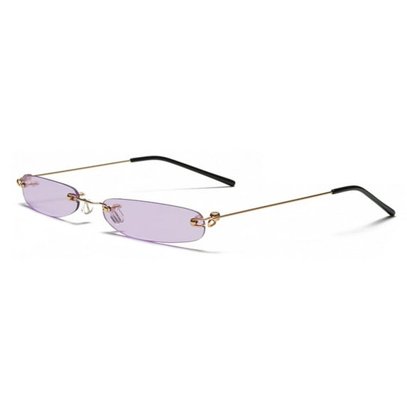 Slim Rimless Rectangular Sunglasses Vintage Slender Clear Glasses Spring Hinge-Gold Frame Marine Purple