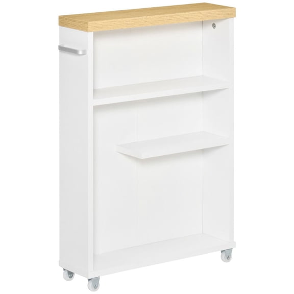 Slim Rolling Bathroom Storage Cart with 3 Open Shelves, Mobile Narrow Toilet Gap Organizer Cabinet on Wheels P2 Particleboard Space Saving Side Storage Unit