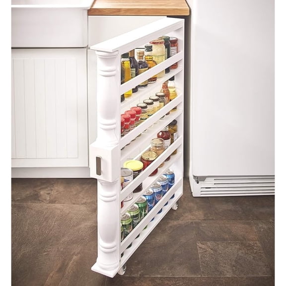 Slim Rolling Can and Spice Racks - White
