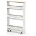 thumbnail image 1 of Slim Rolling Cart, 4-Tier Storage Cart with Handle, Spice Rack on Wheels Next to Fridge, Laundry Room Cart Between Washer and Dryer, Narrow Kitchen Cart for Small Spaces (White & Natural), 1 of 9