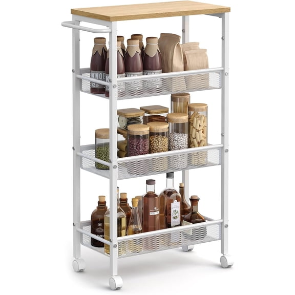 Slim Rolling Cart, 4-Tier Storage Cart, Narrow Cart with Handle, 5.1 Inches Deep, Metal Frame, for Kitchen, Dining Room, Living Room, Home Office, Rustic Brown and Classic Black ULRC032B01V1