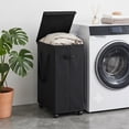 thumbnail image 1 of Slim Rolling Laundry Hamper With Wheels, 65L Narrow Woven Fabric Foldable Foldable Dirty Garments Basket With Lid For Small Spaces, 1 of 6
