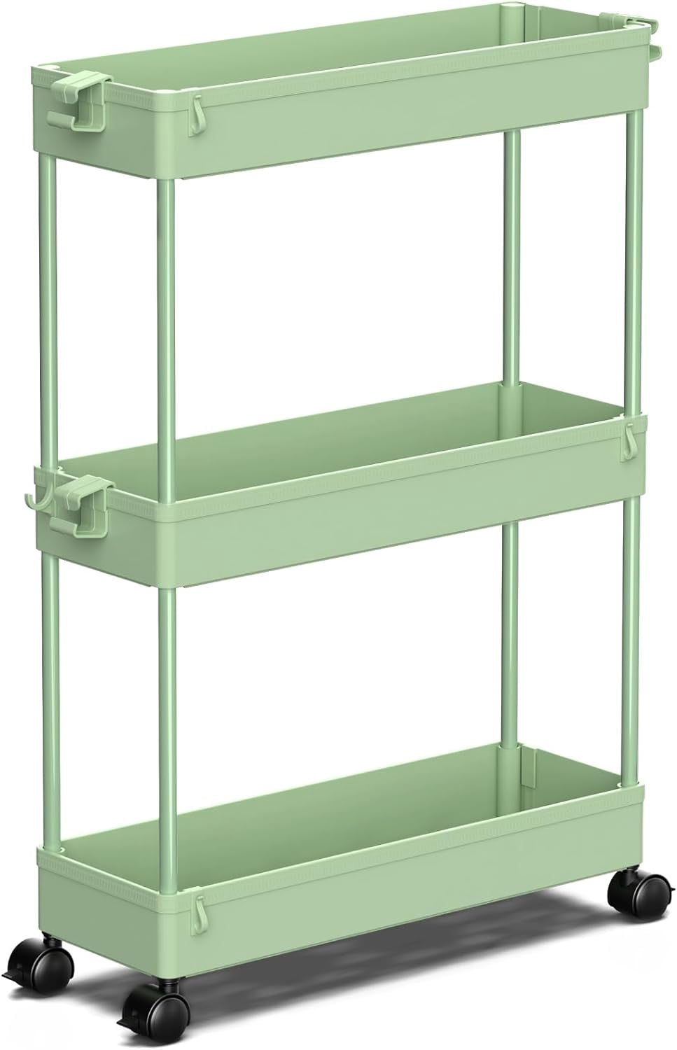 Slim Rolling Storage Cart, 3 Tier Bathroom Organizer Utility Cart Laundry Room Organization Mobile Shelving Unit for Kitchen, Bathroom, Office, Bedroom, Narrow Places, Green