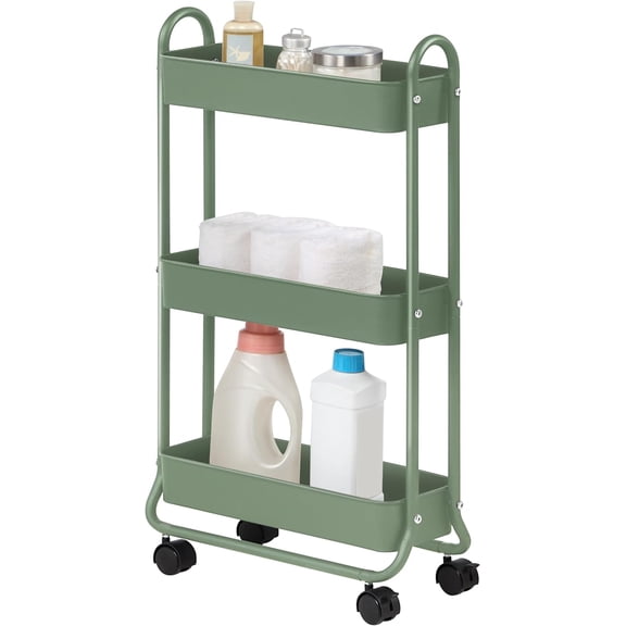 Slim Rolling Storage Cart, 3 Tier Bathroom Storage Organizer Bathroom, Laundry Utility Cart (Turq)