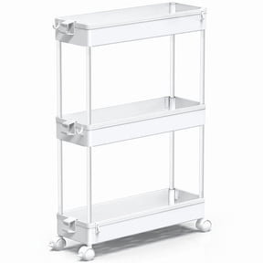 Movanne Slim 3-Tier Rolling Storage Cart, Mobile Utility Organizer for Bathroom, Kitchen, Laundry, Office – White
