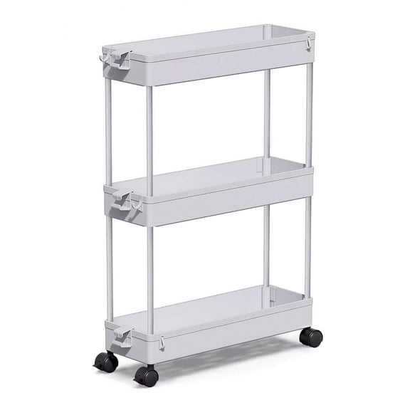 Slim Rolling Storage Cart, 3 Tier Bathroom Storage Organizer Laundry Room Utility Cart Mobile Shelving Unit, Multi-Purpose For Kitchen Office Bathroom Laundry Narrow Places