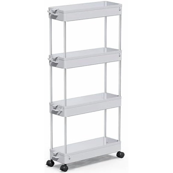 Slim Rolling Storage Cart 4 Tier Bathroom Organizer Mobile Shelving Unit Storage Rolling Utility Cart Tower Rack for Kitchen Bathroom Laundry Narrow Places, Gray