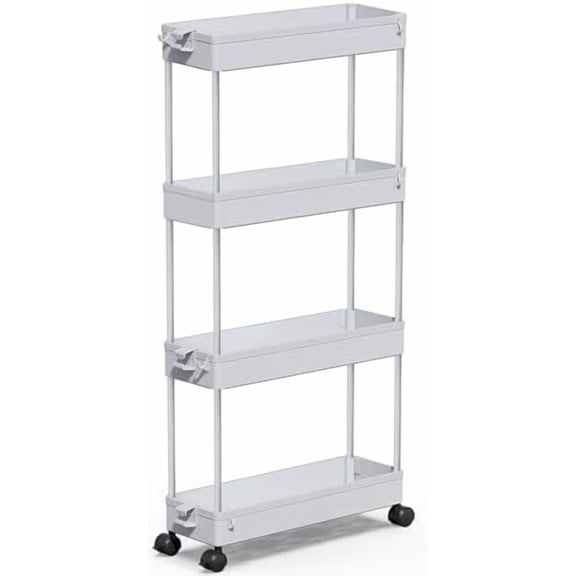 Slim Rolling Storage Cart 4 Tier Bathroom Organizer Mobile Shelving Unit Storage Rolling Utility Cart Tower Rack for Kitchen Bathroom Laundry Narrow Places, Gray