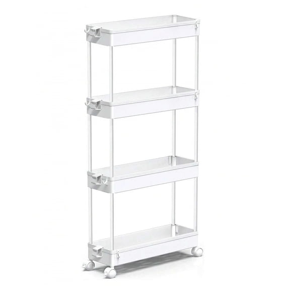  Slim Rolling Storage Cart 4 Tier Bathroom Organizer Mobile Shelving Unit Utility Cart Tower Rack For Kitchen Laundry Narrow Places,White