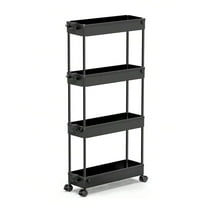 Slim Rolling Storage Cart 4 Tier Bathroom Organizer Mobile Shelving Unit Utility Cart Tower Rack For Kitchen Laundry Narrow Places