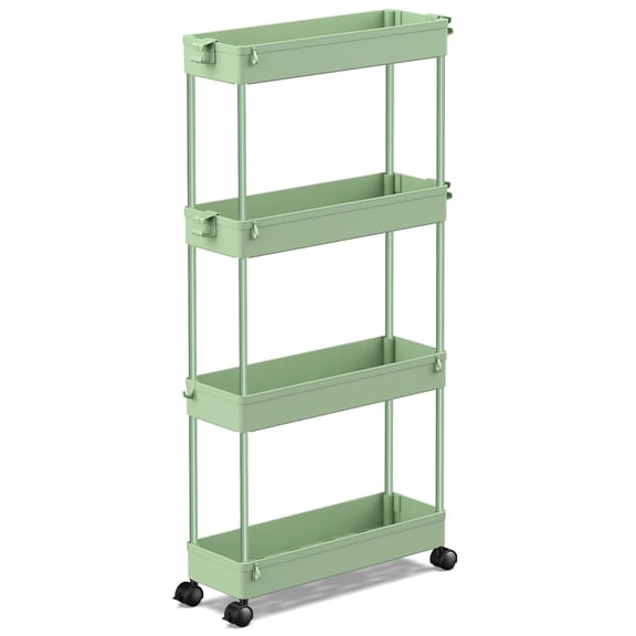 Slim Rolling Storage Cart 4 Tier Bathroom Organizer Utility Cart Mobile Shelving Unit Tower Rack for Kitchen, Laundry Room, Bathroom, Narrow Places, Green