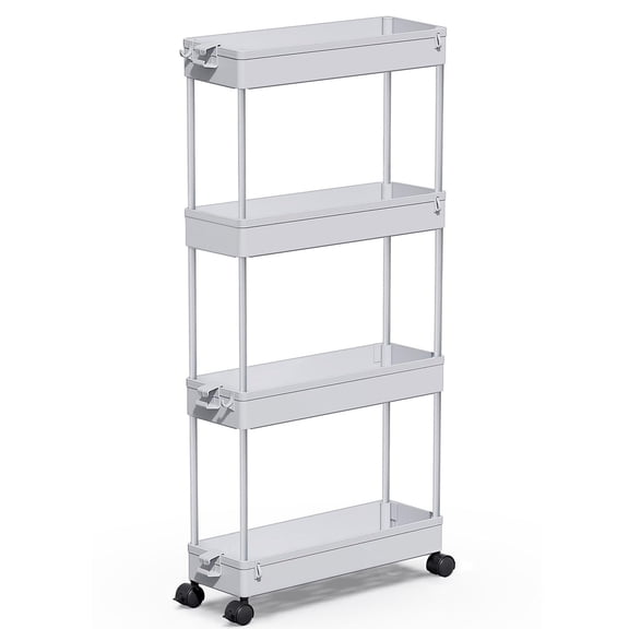 Slim Rolling Storage Cart 4 Tier Bathroom Organizer Utility Cart Mobile Shelving Unit Tower Rack for Kitchen, Laundry Room, Bathroom, Narrow Places, Green
