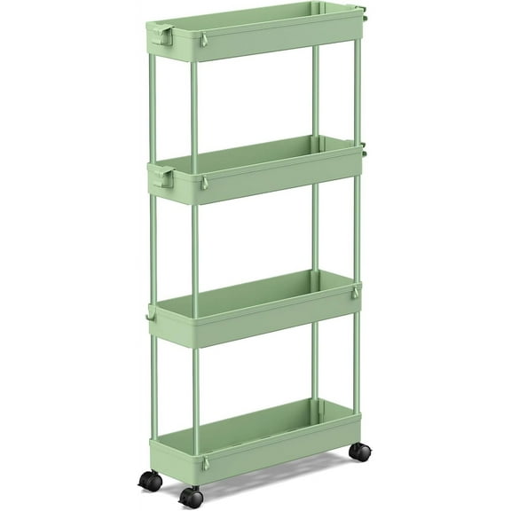 Slim Rolling Storage Cart 4 Tier Bathroom Organizer Utility Cart Mobile Shelving Unit Tower Rack for Kitchen, Laundry Room, Bathroom, Narrow Places, Green