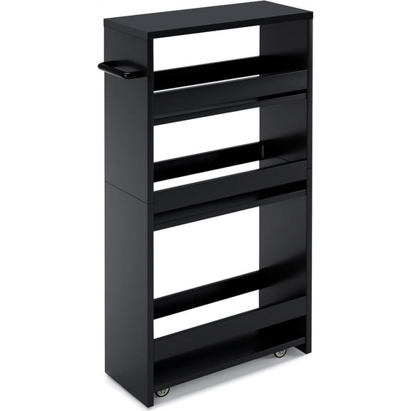 4-Tier Slim Rolling Storage Cart with Wheels, Slide-Out Shelf, for Small Spaces, Black, 5.51"D x 15.75"W x 31.5"H