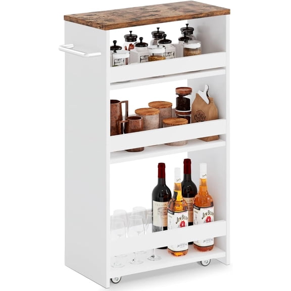 Slim Rolling Storage Cart 4-Tier Kitchen Cart with Wheels, Laundry Room Storage with Handle Slide Out Utility Cart Shelving Unit Organizer Trolley for Narrow Places Bathroom Small Corner, Black