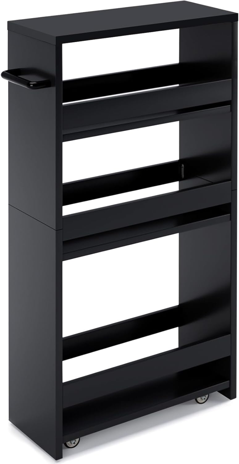 Slim Rolling Storage Cart 4Tier Kitchen Cart with Wheels, Laundry Room