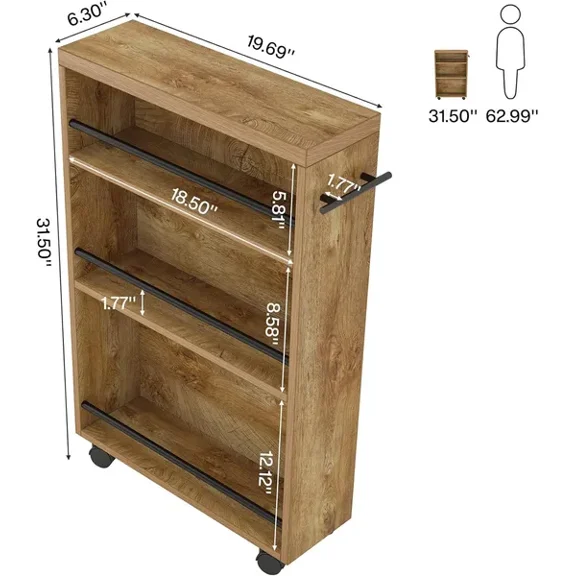 Slim Rolling Storage Cart 4 Tier Slide Out Narrow Kitchen Utility Cart with Handle for Small Spaces