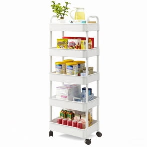 Slim Rolling Storage Cart,5 Tier Storage Trolley Cart with Handle,Utility Organizer Rack,Mobile Shelving Unit Utility Cart for Kitchen, Bathroom, Laundry, or Bedroom
