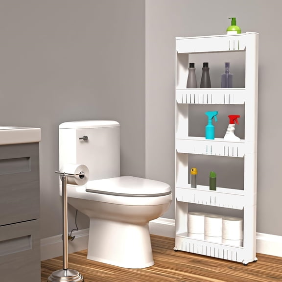 Slim Rolling Storage Cart - 5-Tier Utility Cart with Wheels for Bathroom, Kitchen, and - Bathroom Shelves by Lavish Home (White)