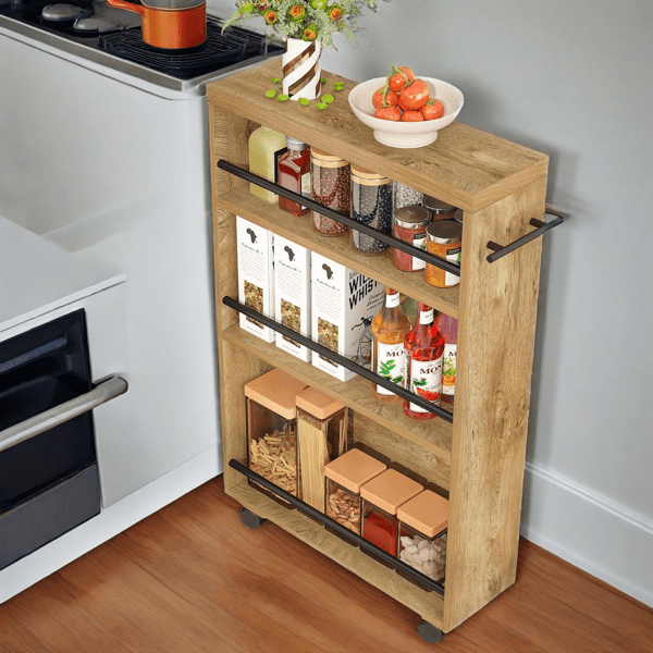 Slim Rolling Storage Cart - 6.3" Width, 3-Tier Shelves with Lockable Casters, 25lbs/Shelf Capacity - for Narrow Spaces in Kitchen, Laundry & Bathroom