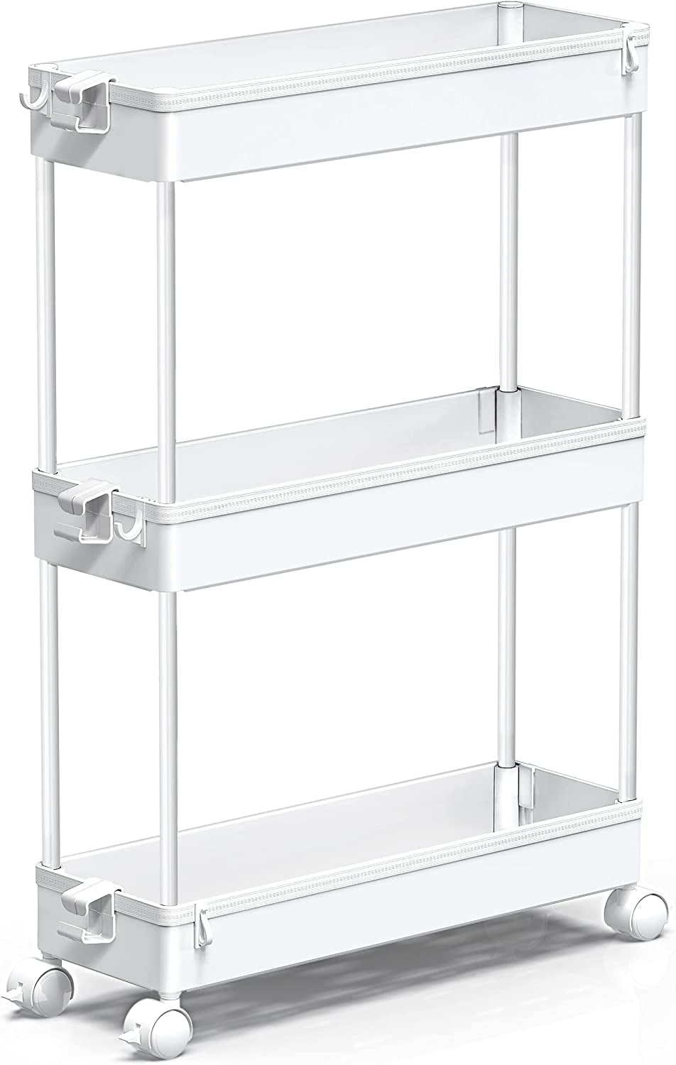 SOYO 3 Tier Slim Rolling Storage Cart, Mobile Shelving Unit Bathroom Organizer Utility Cart for Kitchen, Laundry Room Organization, Narrow Places(White)