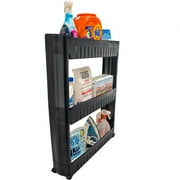 Slim Rolling Storage Cart: Mobile Organizer with Smooth-Glide Wheels for Laundry, Bathroom, Kitchen - Compact 3-Tier Utility with Adjustable Shelves, Pull-Out Design for Narrow Spaces - Black