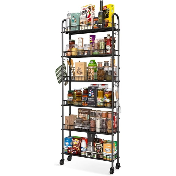 Slim Rolling Storage Cart with Wheels, Metal 6 Tier Spice Rack Mobile Shelving Unit Organizer Kitchen Utility for Office Bathroom Laundry Room Narrow Places (6inches)