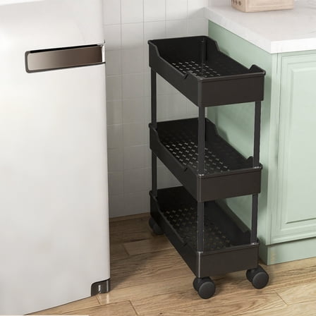 Roller Rack Small 3-Tier Slim Rolling Storage Cart with Sliding Baskets Space-Saving ...