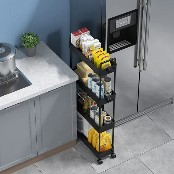 Slim Rolling Storage Cart with Wheels 4 Tier Narrow Shelf Unit for Bathroom Kitchen Office