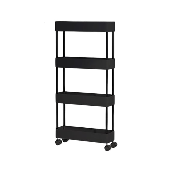 Slim Rolling Storage Organizer - 4 Tier Mobile Shelving Unit for Kitchen, Bathroom, Laundry Room - Durable Plastic Design for Small Spaces and Effortless Assembly,Black