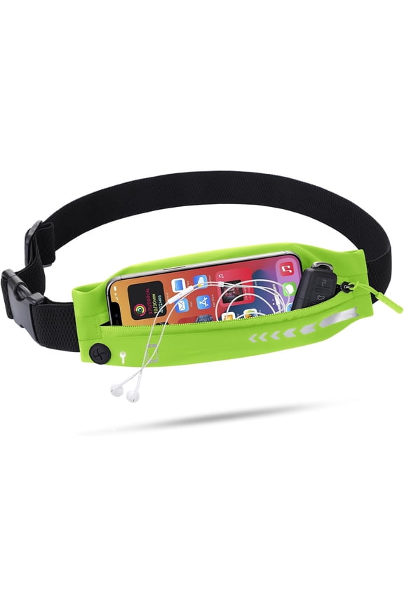 Slim Running Belt for Women Men-Runners Phone Holder Fanny Pack, Adjustable, Bounce Free Waist Pouch bag for Workout, Money Belt, Run Gear Accessories Neo Green