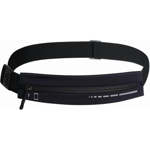 Slim Running Belt for Women Men Water Resiatant Runners Fanny Pack Adjustable Waist Pouch Reflective Phone holder Running Gear Accessories for Sport (Black)