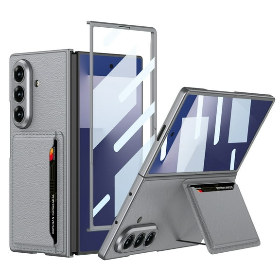 Slim for Samsung Galaxy Z Fold 7 Wallet with Card Holder and Back Flip Kickstand, Built in Screen Protector Thin Protective Cover For Samsung Galaxy Z Fold 7 Phone Case with Card Slot & Stand,Gray