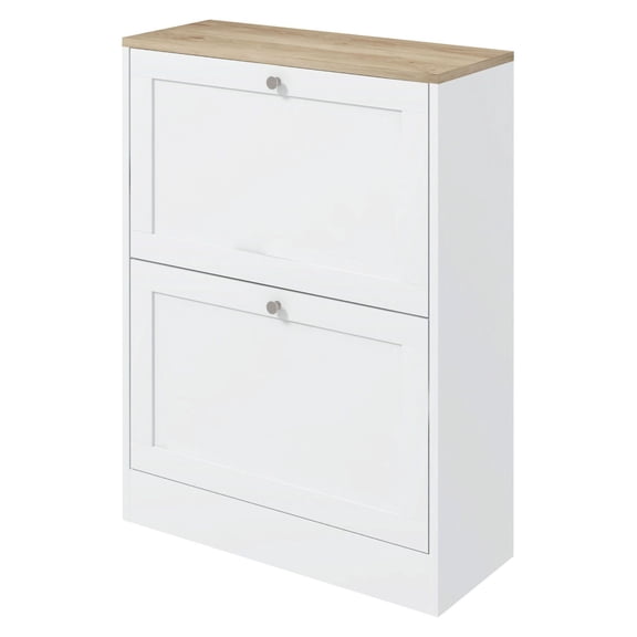 Slim Shoe Cabinet, 12 Pair Shoe Organizer with Flip Drawers & Adjustable Shelves, Modern Entryway Shoe Storage, White