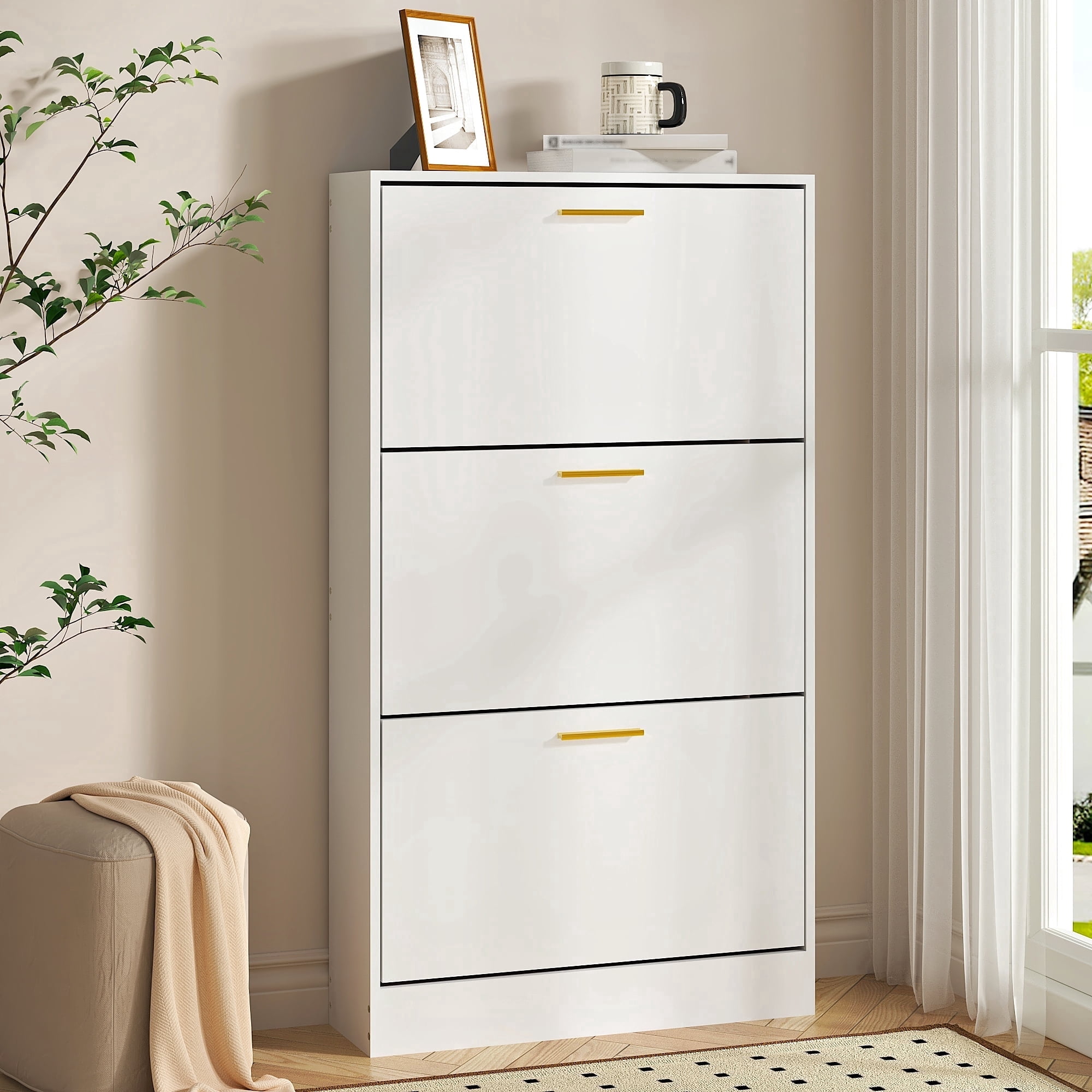 ASTUVIA Shoe Cabinet with 3 Flip Drawers,Narrow Hidden Shoe Storage for ...