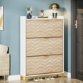 thumbnail image 1 of Slim Shoe Cabinet, Freestanding 24 Pair Shoe Rack Organizer Natural Wood & White& Gold, 1 of 5