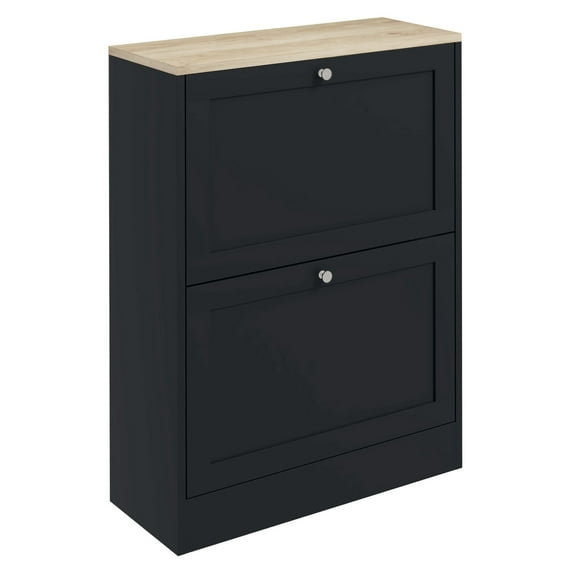 Slim Shoe Cabinet for Entryway, Modern Shoe Storage Cabinet with 2 Drawers and Adjustable Shelves for 12 Pairs of Shoes, Black