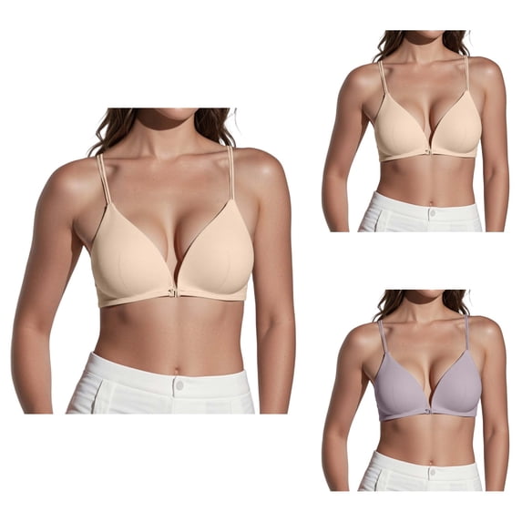 Slim Shoulder Straps Front Buttoned Wireless Bra for Women, Thin Summer Seamless Triangle Cup with Light Lining, Small Chest Close-Fitting Adaptive Comfort