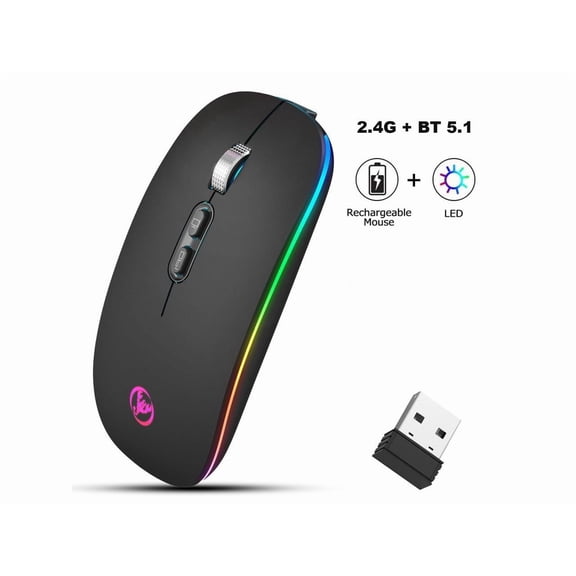 Slim Silent Wireless Mouse, LED Dual Mode (Bluetooth 5.1 and 2.4G Wireless) Rechargeable Ergonomic Mice with 3 Adjustable DPI for iPad OS, PC, Laptop, Surface Pro, MacBook, Windows, Mac OS