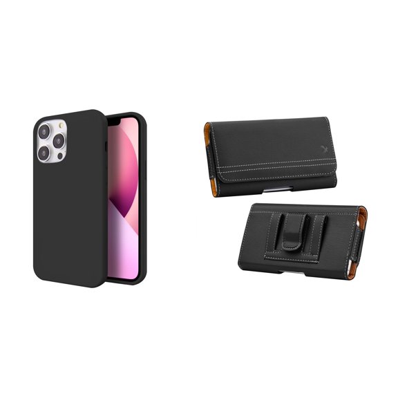 Slim Silicone Case and Belt Holster Pouch for iPhone 14 Pro - Black