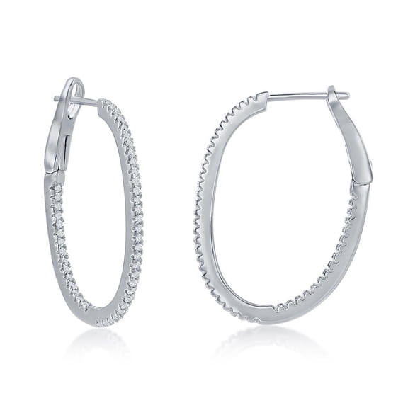 Slim Simulated Diamond CZ Inside-Outside Hoop 25mm/30mm/35mm Marquise/Triangle/Diamond/Oval/Pear-Shaped French-Clip Earrings Sterling Silver Jewelry for Women or Teens
