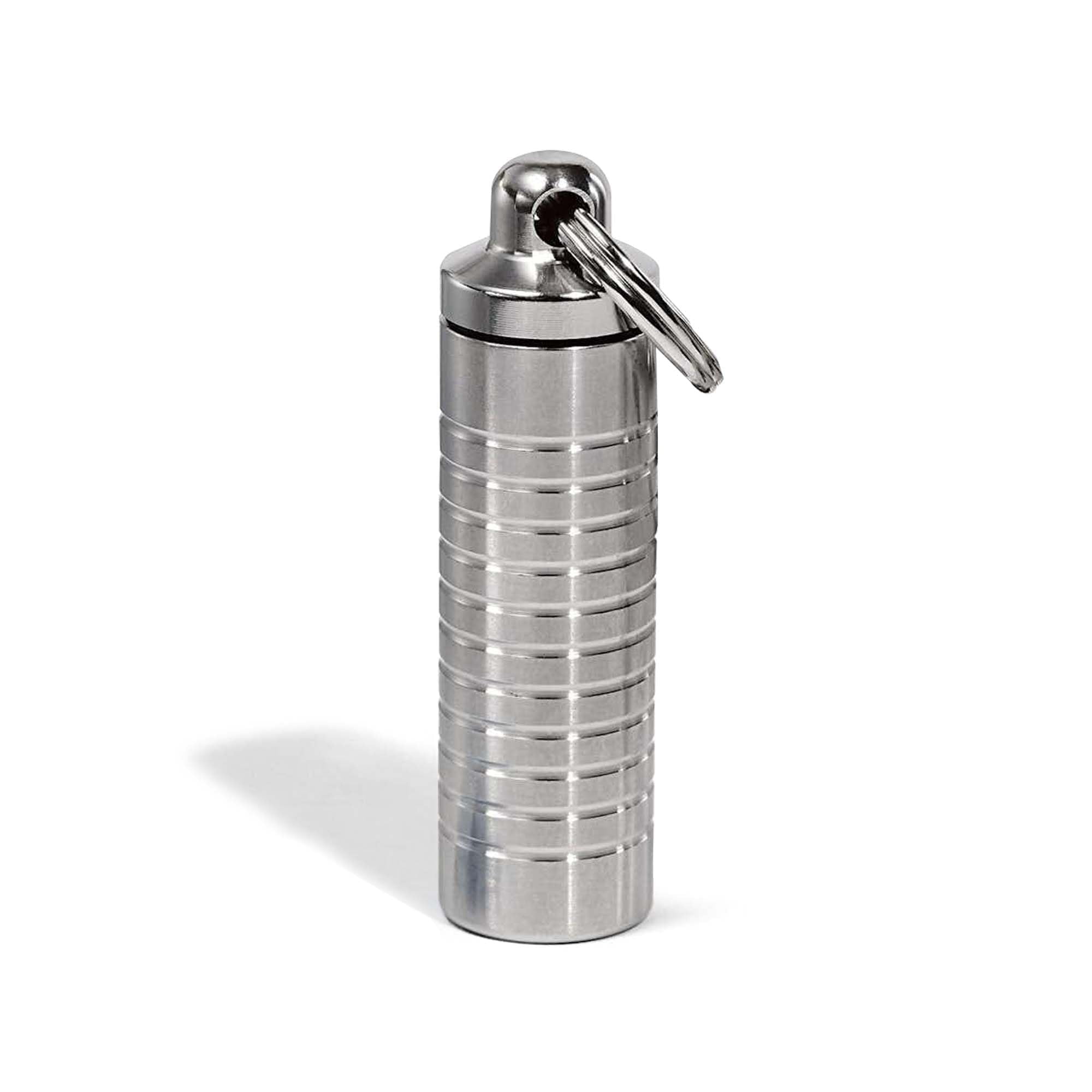 Slim Single Chamber Keychain Pill Holders Stainless Steel Holds 8