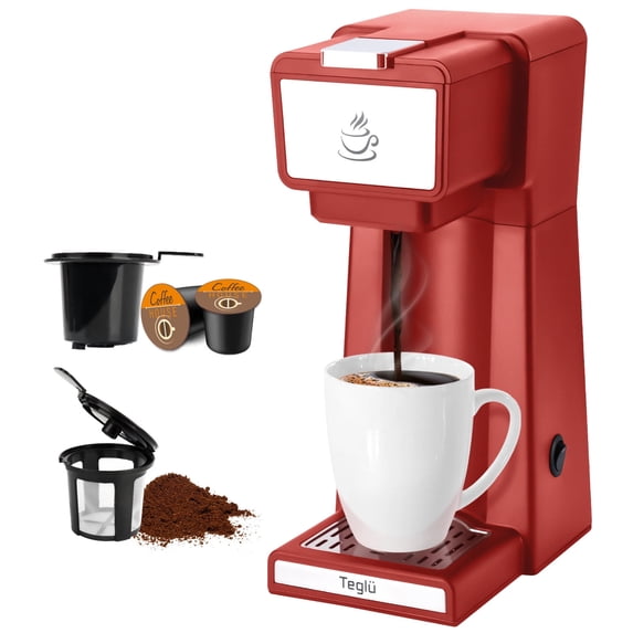 Slim Single Serve Coffee Maker 2 in 1 for K Cup Pod & Ground Coffee, Mini K Cup Coffee Machine 14 Oz, One Cup Coffee Brewer with One-Bouton Fast Brewing