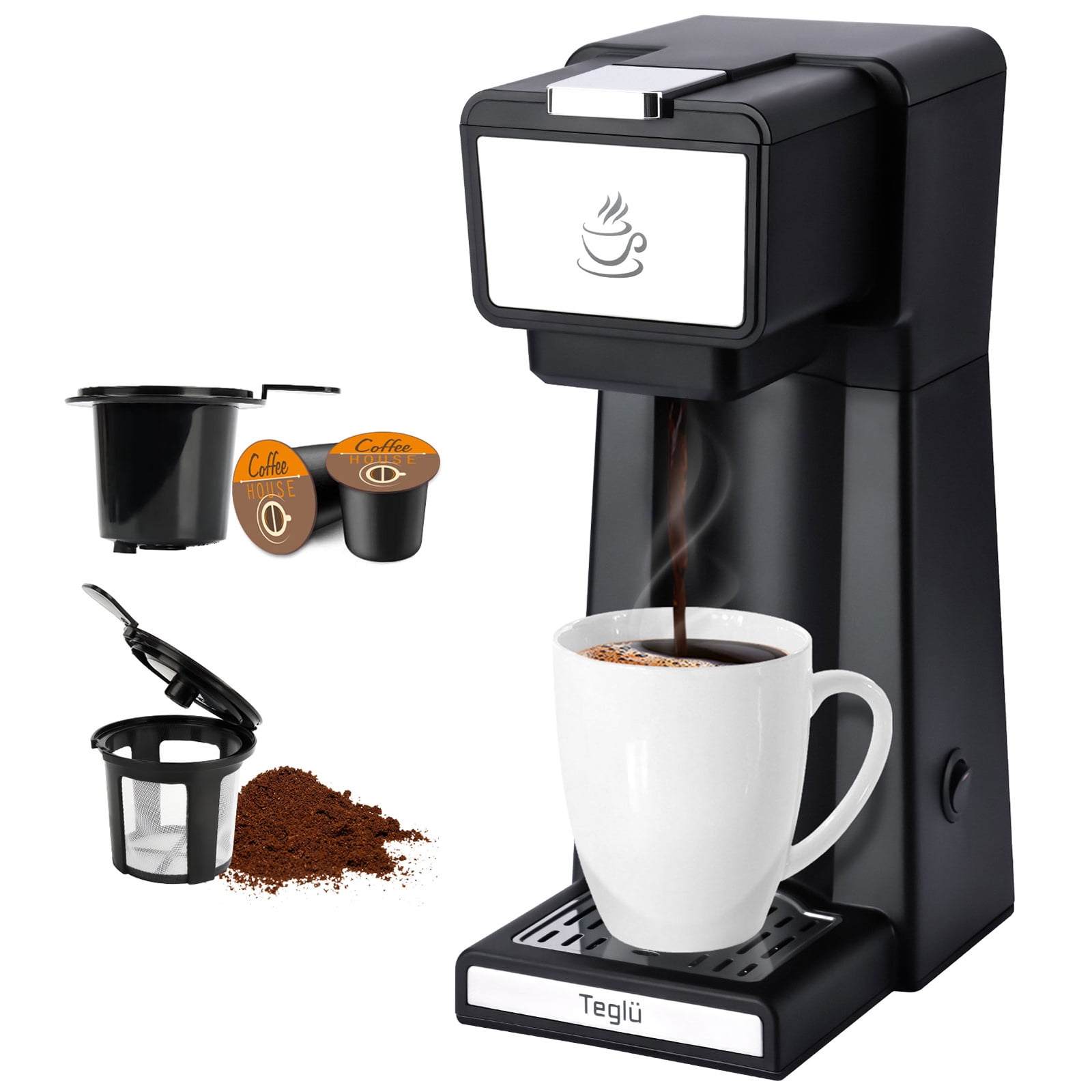 Megalesius Single Serve Coffee Maker, 2 In 1 Mini Coffee Maker For Single  Cup Pods & Ground Coffee, 10 Oz Brew Sizes, One Cup Coffee Maker With