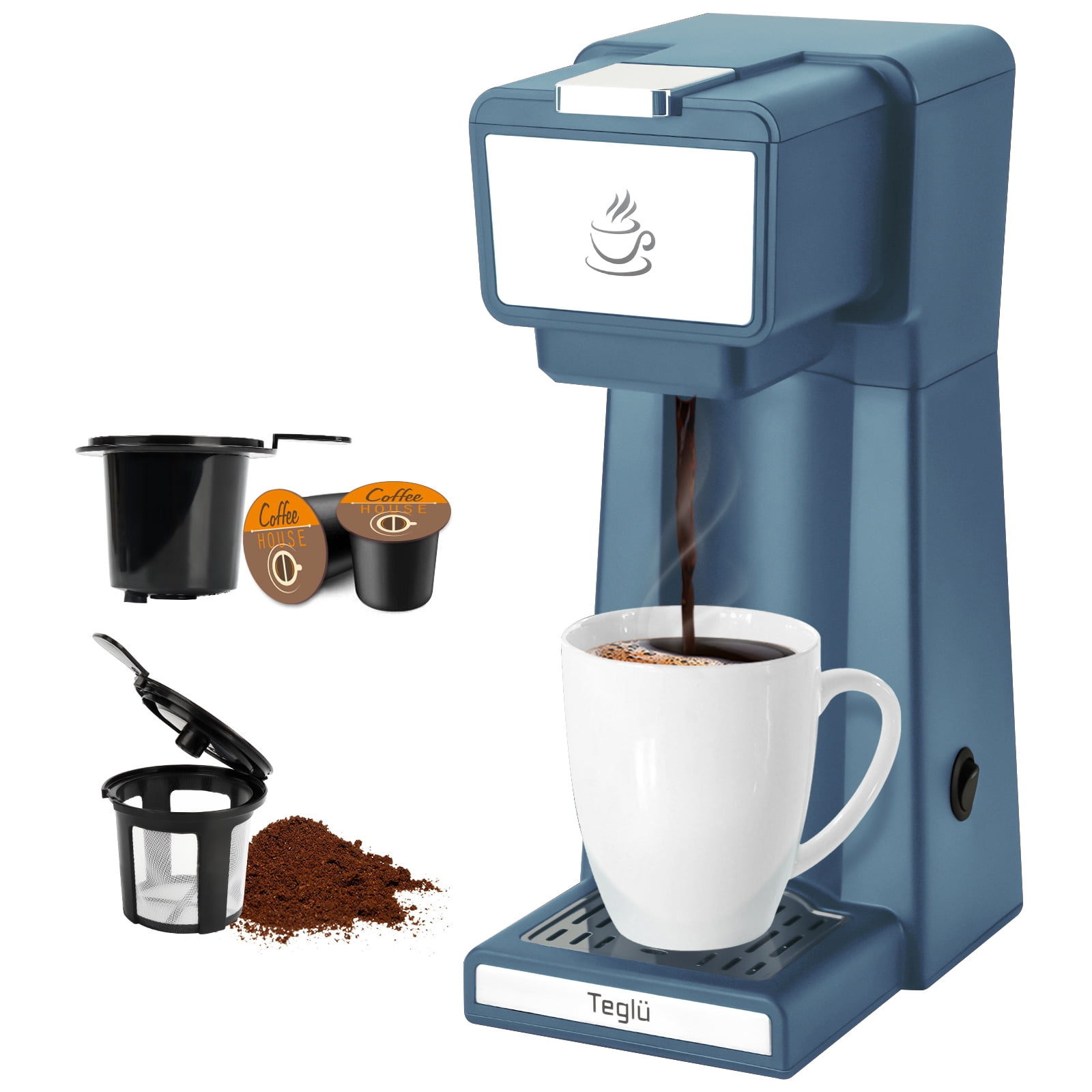 Slim Single Serve Coffee Maker 2 in 1 for K Cup Pod Ground Coffee Mini K Cup Coffee Machine 14 Oz One Cup Coffee Brewer with One Bouton Fast Brewing Walmart Business Supplies