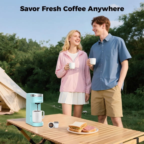 Slim Single Serve Coffee Maker, Lightweight K-pod Coffee Machine for Travel & Home, Cyan