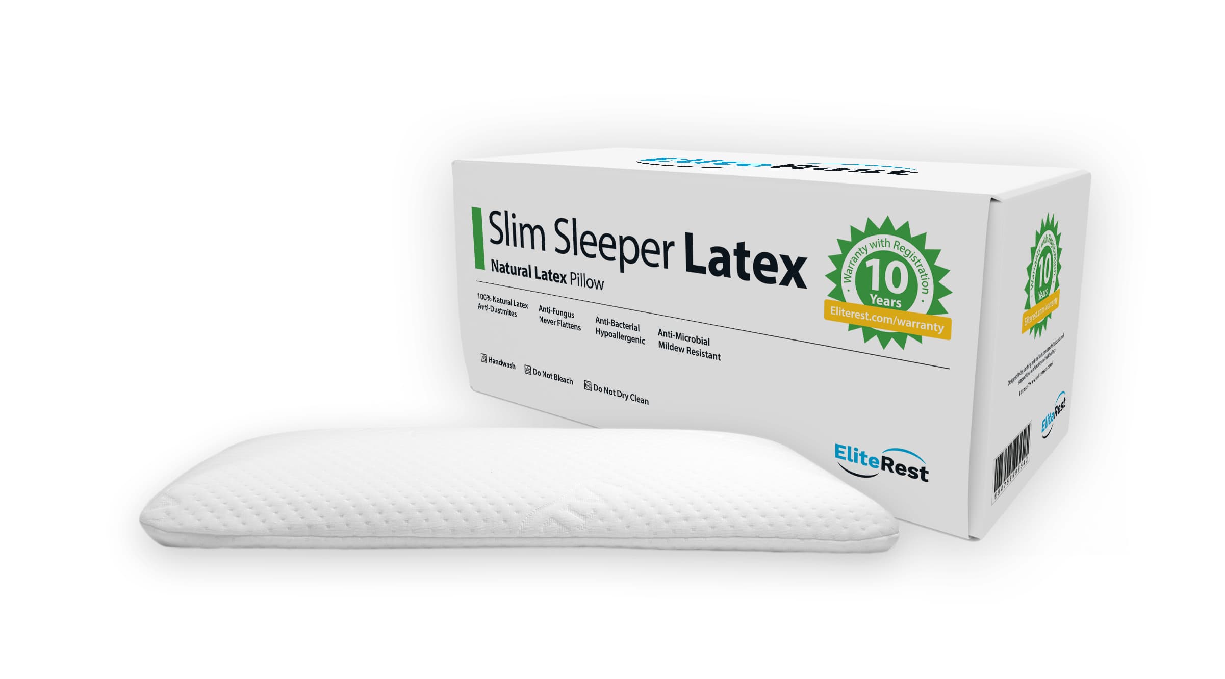 Slim Sleeper Elite Rest Medium Firm Bed Pillows Natural Latex Fill Extra Thin Design (2 Count)