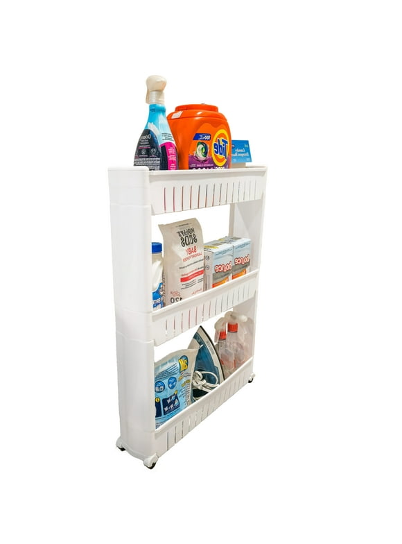 Slim Slide Out Rolling Storage Cart Tower - Modular Shelving and Pull Out Tiered Storage Shelves Cart with Casters Organizer - White