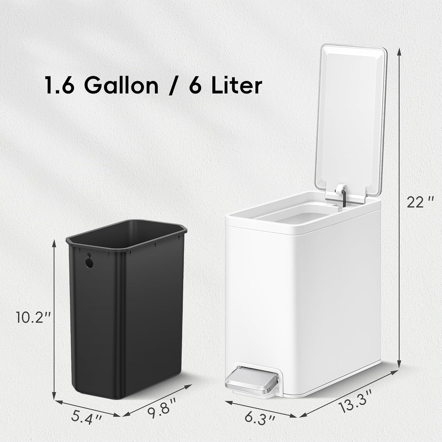 Slim Small Bathroom with Lid, Stainless Steel Step On Garbage Bin, 6L ...
