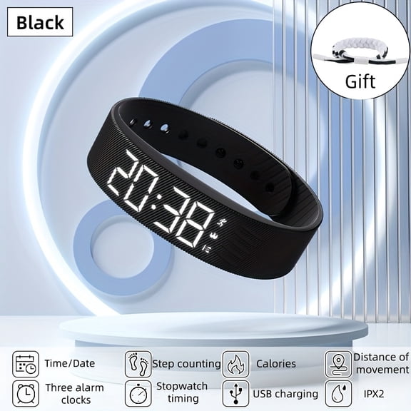 Slim Smart Fitness Watch with Step Tracker, Calorie Counter & Alarm Clock - USB- Digital Wristwatch for //Students, Pedometer, Stopwatch, Soft Strap (Compatible with /, No) - Ideal for Sports & Daily